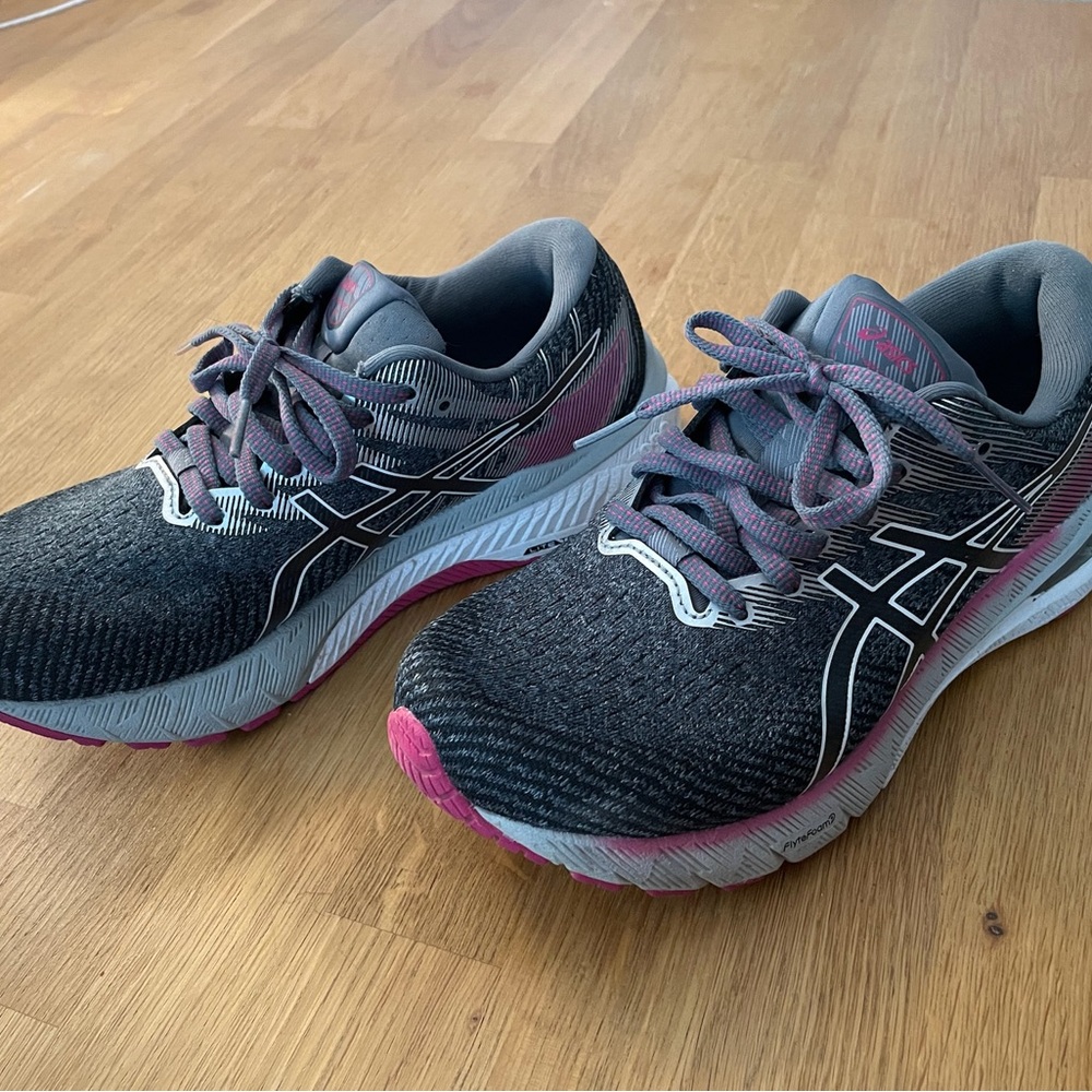 Asics Black and Pink Athletic Shoes with Mesh Upper and Traction Soles